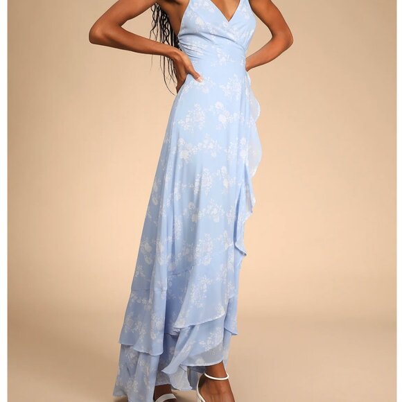 Lulu's Light Blue Floral Maxi Dress Size: Extra Small - Picture 4 of 8
